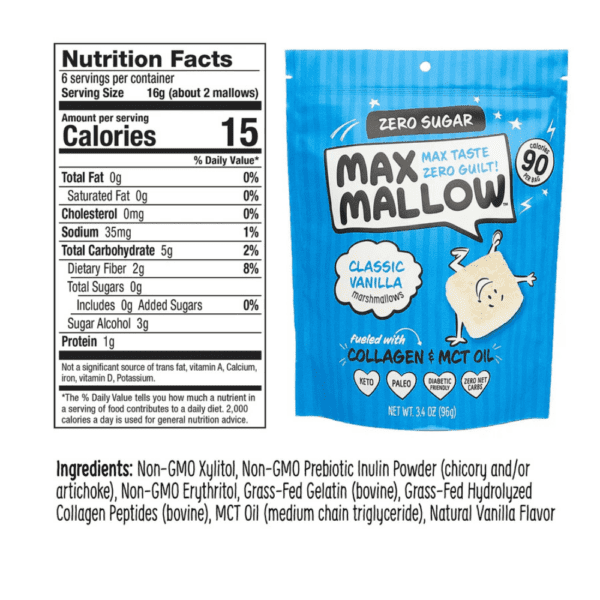 Max Mallow Sugar Free Marshmallows - Classic Vanilla, 96g