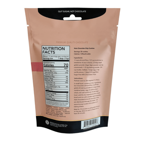 🍁 No Sugar Added Milk Chocolate Baking Chips, 200g