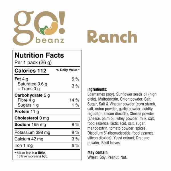GO Beanz Edamame - Ranch, 26g bag