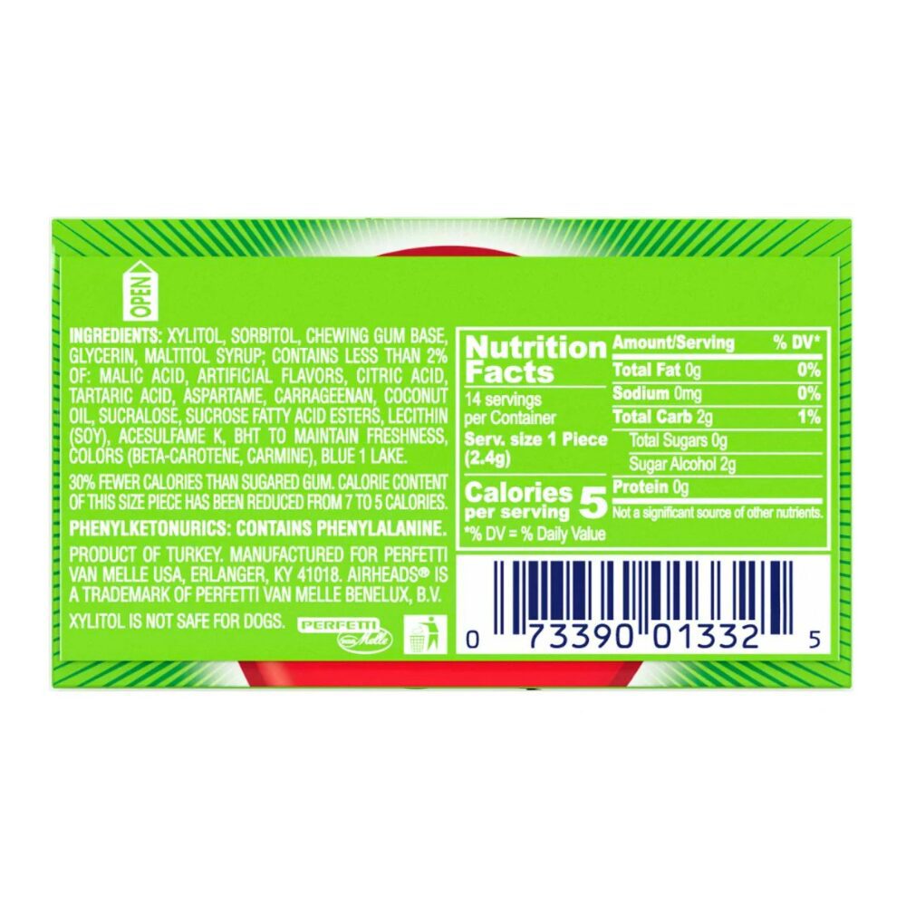AirHeads Sugar Free Gum - Watermelon, 14 sticks