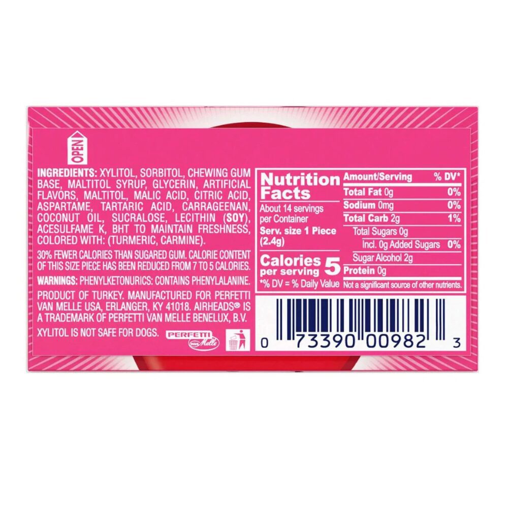 AirHeads Sugar Free Gum - Raspberry Lemonade, 14 sticks