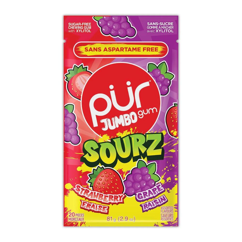 PUR - Jumbo Gum - Sourz Strawberry and Grape, 81g
