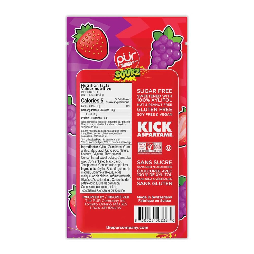 PUR - Jumbo Gum - Sourz Strawberry and Grape, 81g