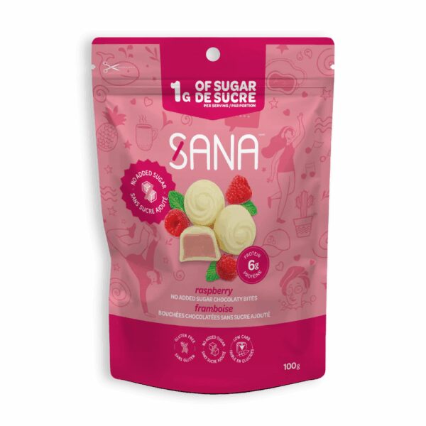 Sana White chocolaty bites - Raspberry, 100g
