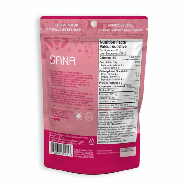 Sana White chocolaty bites - Raspberry, 100g