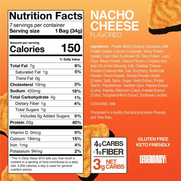 Legendary Popped Protein Chips - Nacho Cheese, 34g