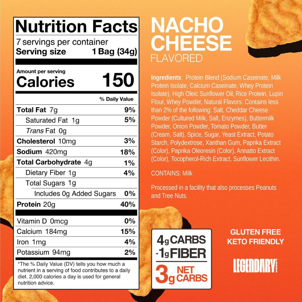 Legendary Popped Protein Chips - Nacho Cheese, 34g