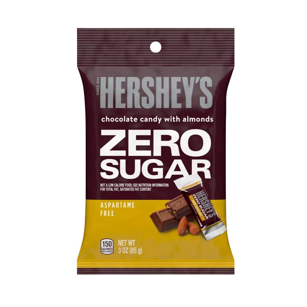HERSHEY'S Zero Sugar Chocolate with Almonds Candy, 85g