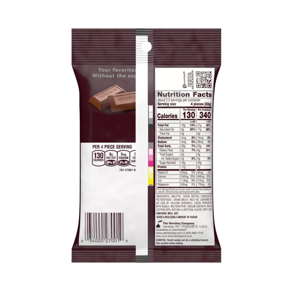 HERSHEY'S Zero Sugar Chocolate Candy, 85g