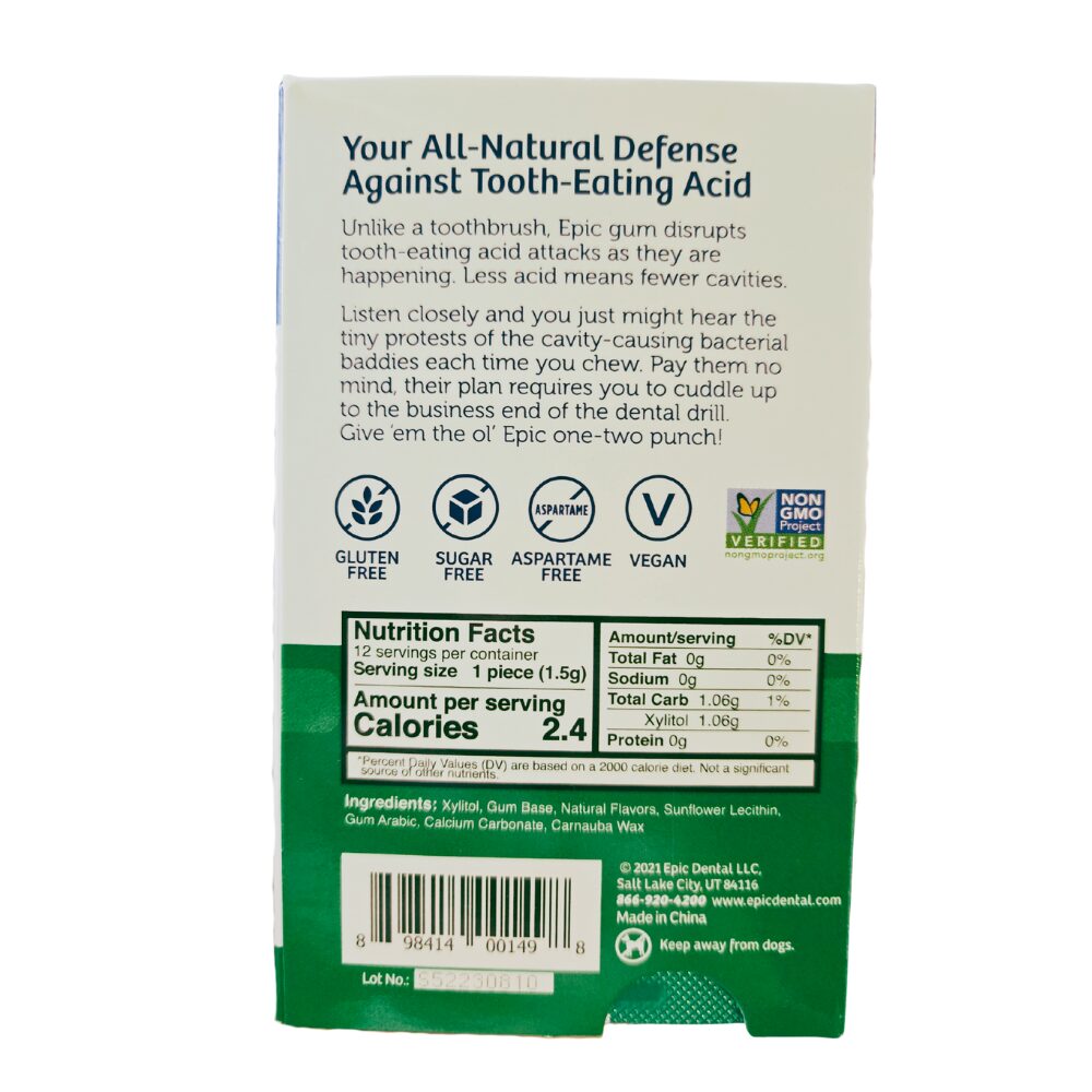 Epic Xylitol Gum - Spearmint, 12 Piece