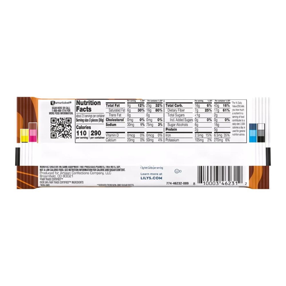 LILY'S - Creamy Caramel Flavored Filling Dark Chocolate Bar, 79g