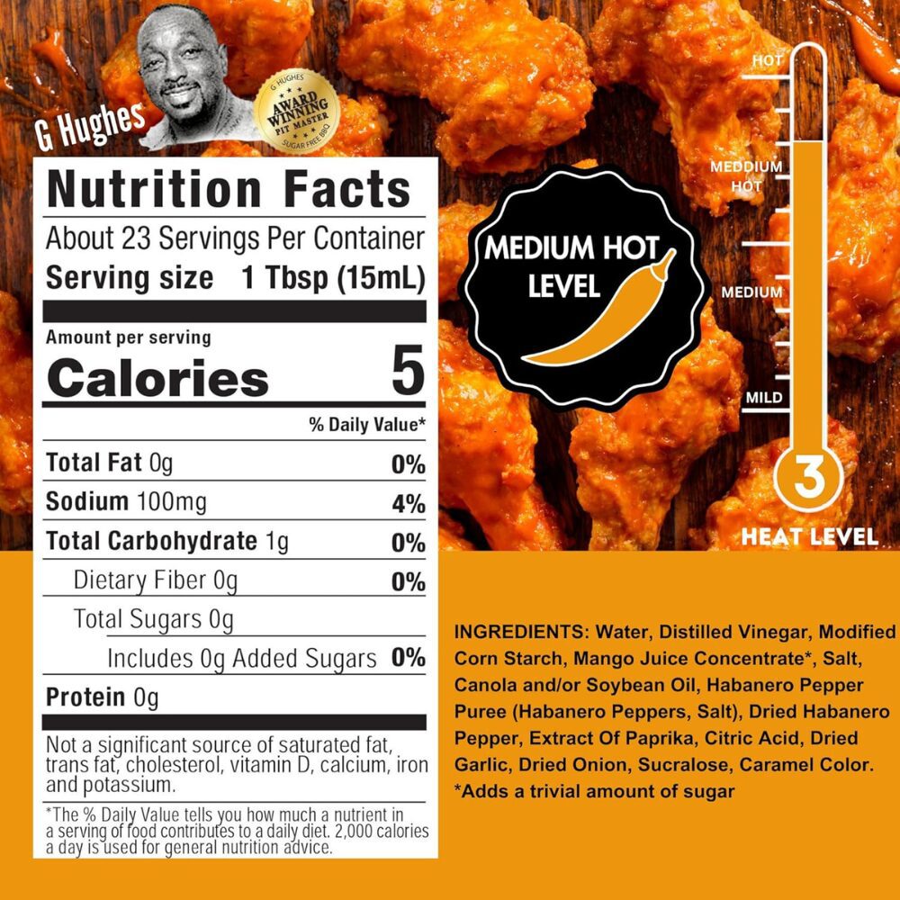 G Hughes - Sugar Free Mango Habanero Wing Sauce, 355mL