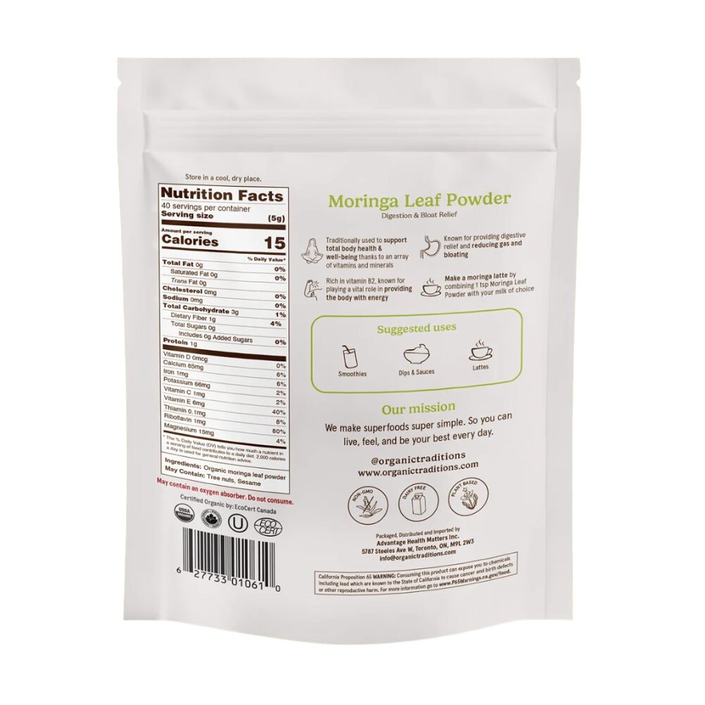 🍁 Organic Traditions - Moringa Leaf Powder, 200g