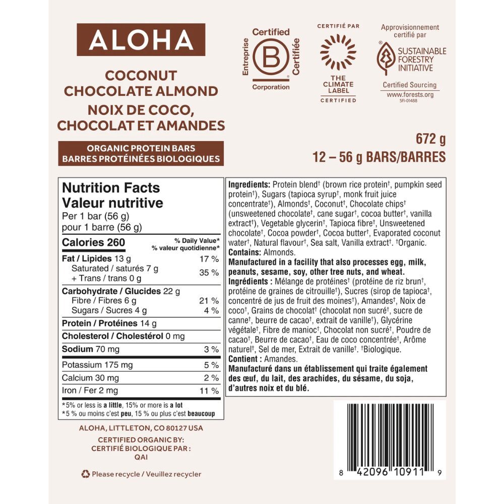 ALOHA - Coconut Chocolate Almond Protein Bar, 56g